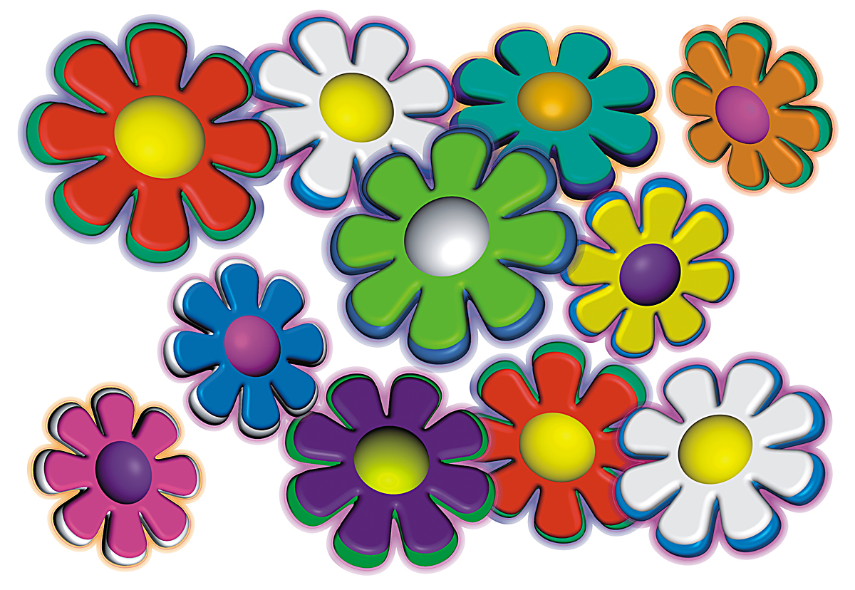 Autocollant Voiture Fleurs Hippie Flower Power - Kit Floral Vintage, Référence Hippie Flower Set 029